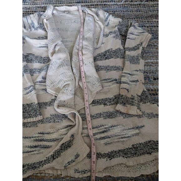 Cardigan Sweater Wool Mohair Blend M Open Knit Multicolor Cream Grey Lagenlook - Picture 6 of 11